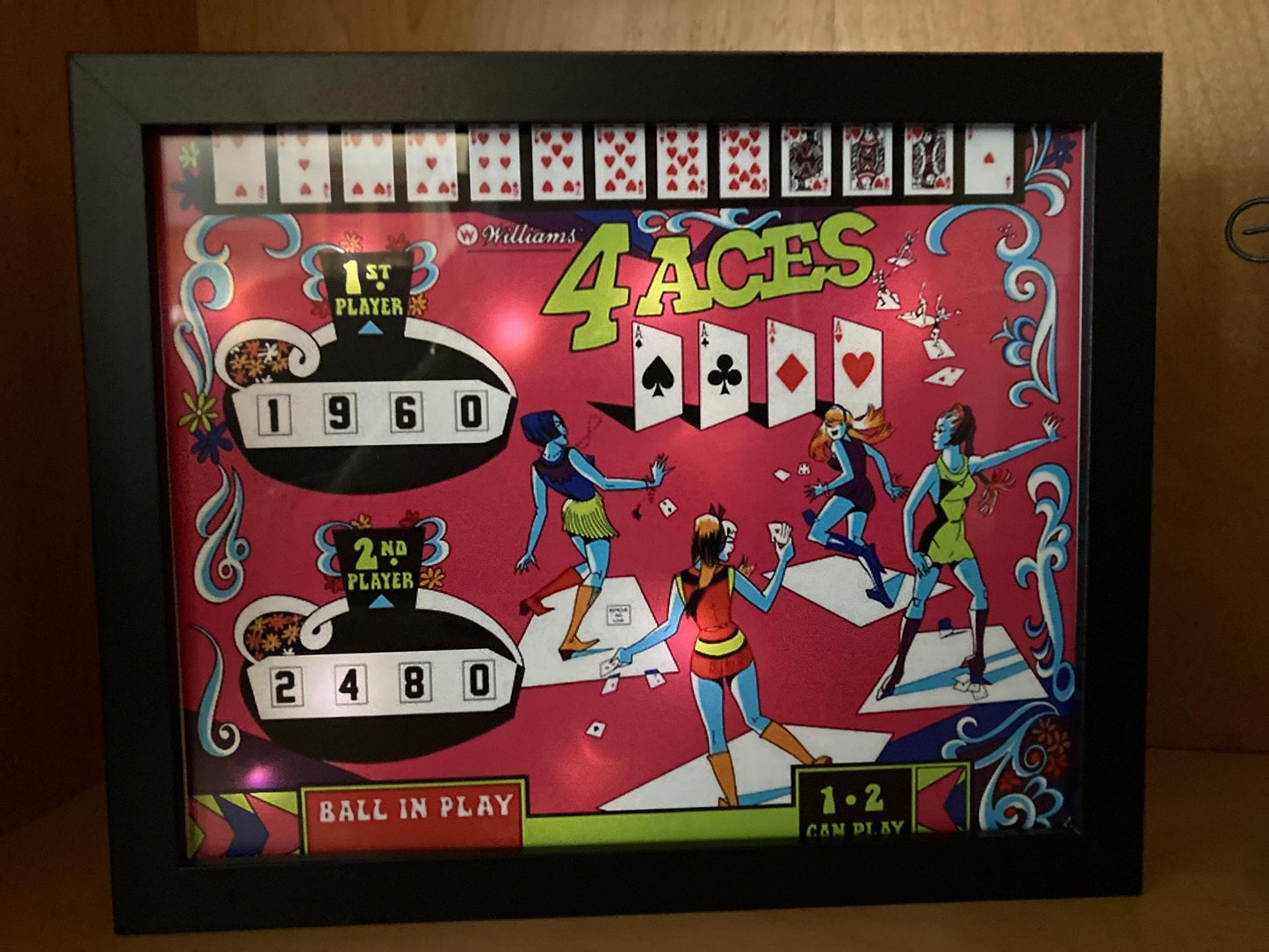 Classic pinball art for your office or game room - 8" x 10" - backlighted - "4 ACES"