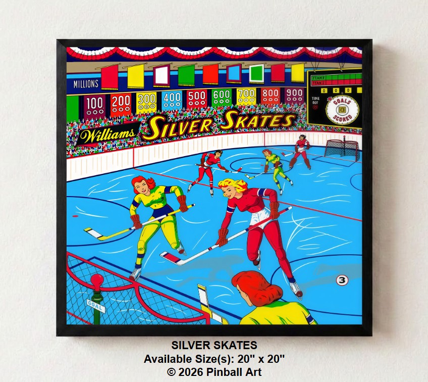 Silver Skates Illuminated Pinball Artwork