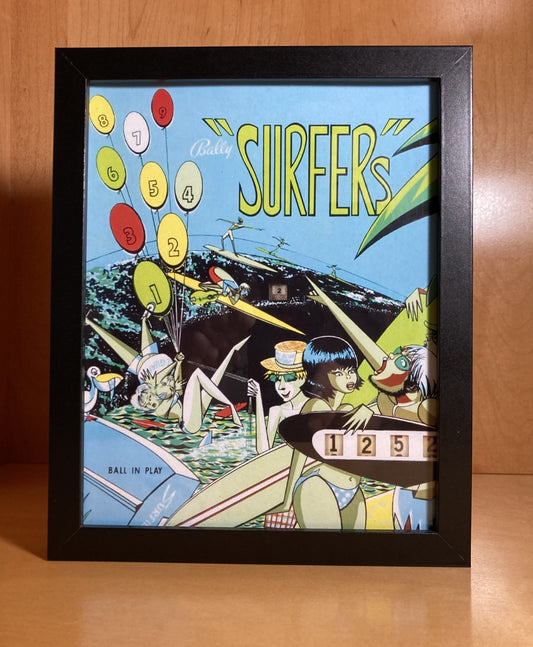 Retro Glow Pinball Art – 8"x 10" LED Framed Print - "SURFERS"