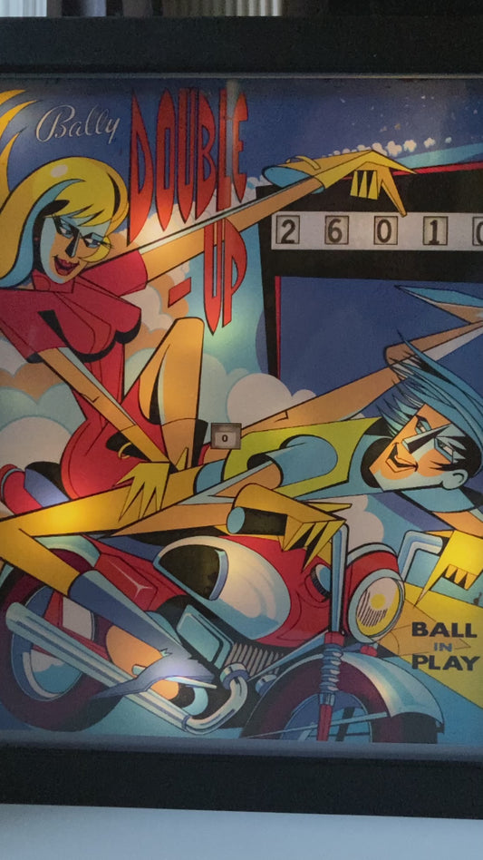 Retro Glow Pinball Art – 8"x 10" LED Framed Print - "DOUBLE UP"